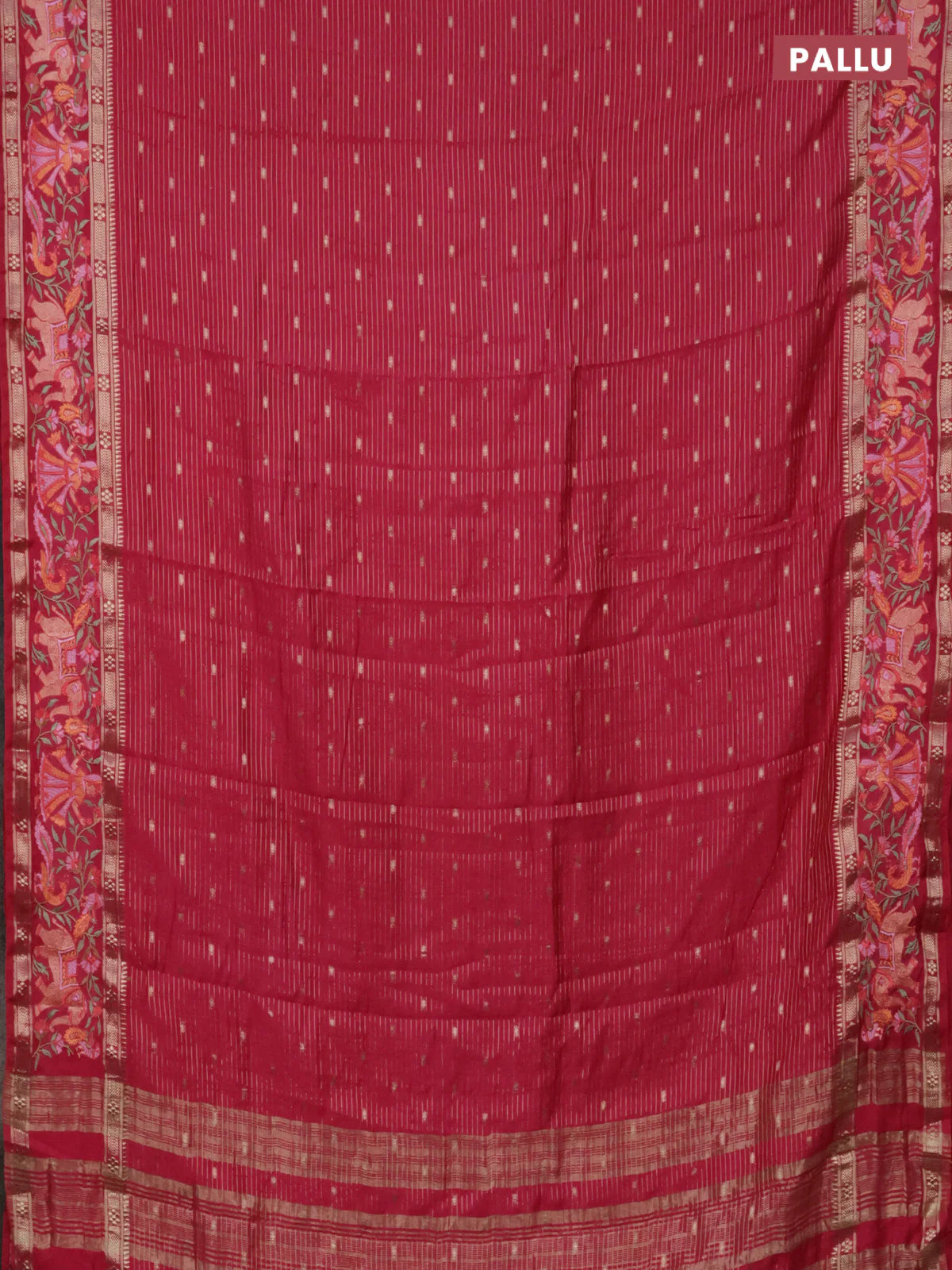 Semi chanderi saree pink with allover zari weaves & buttas and embroidery border - Image 3