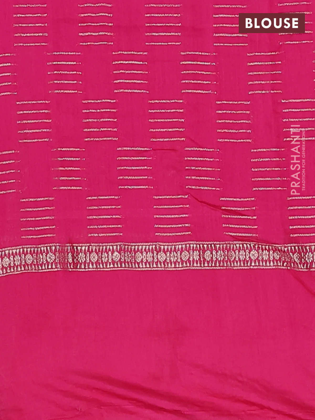Semi chanderi saree pink with allover zari woven geometric weaves and floral embroidery border - Image 4