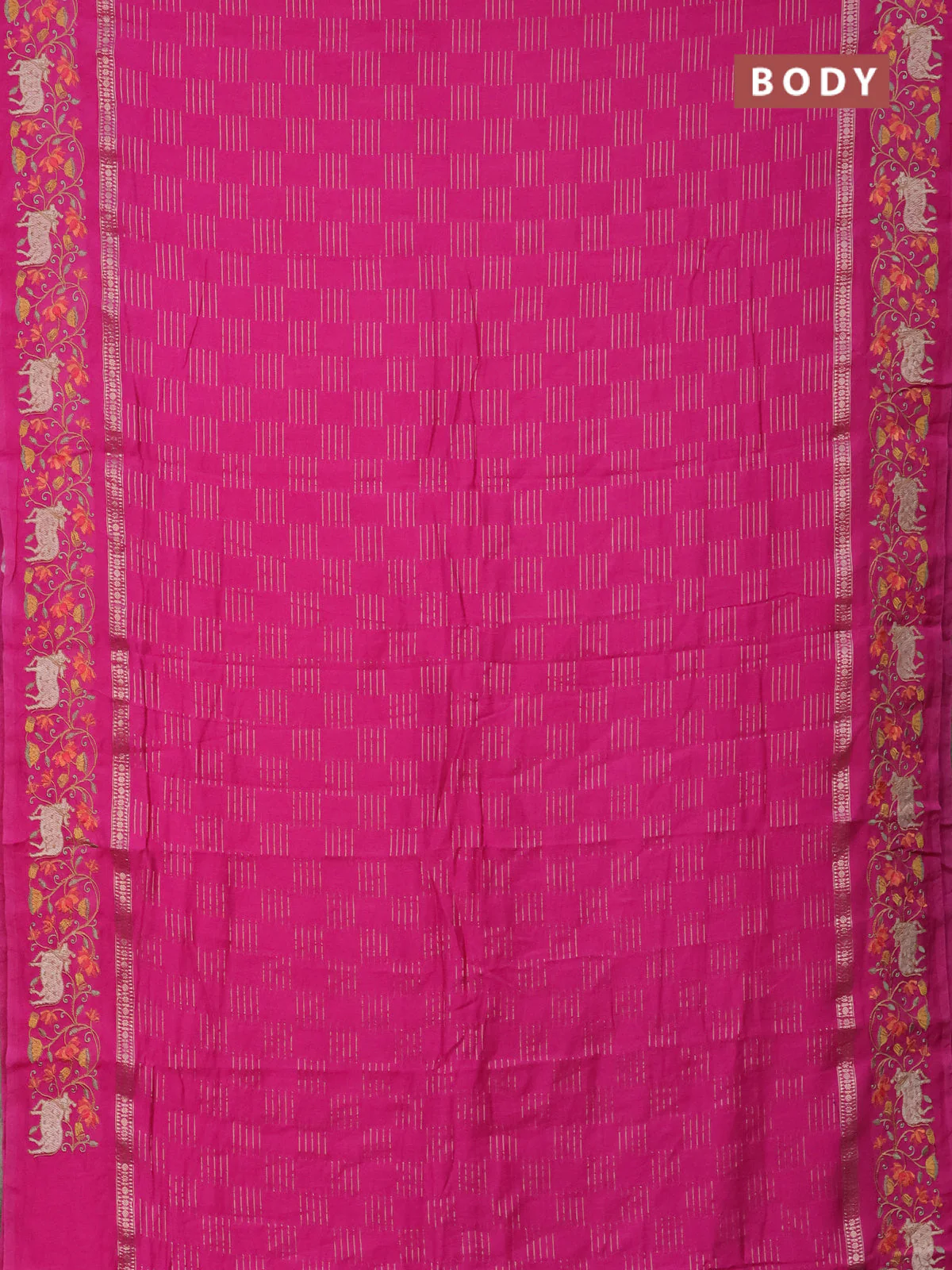Semi chanderi saree pink with allover zari woven geometric weaves and pichwai embroidery border - Image 2