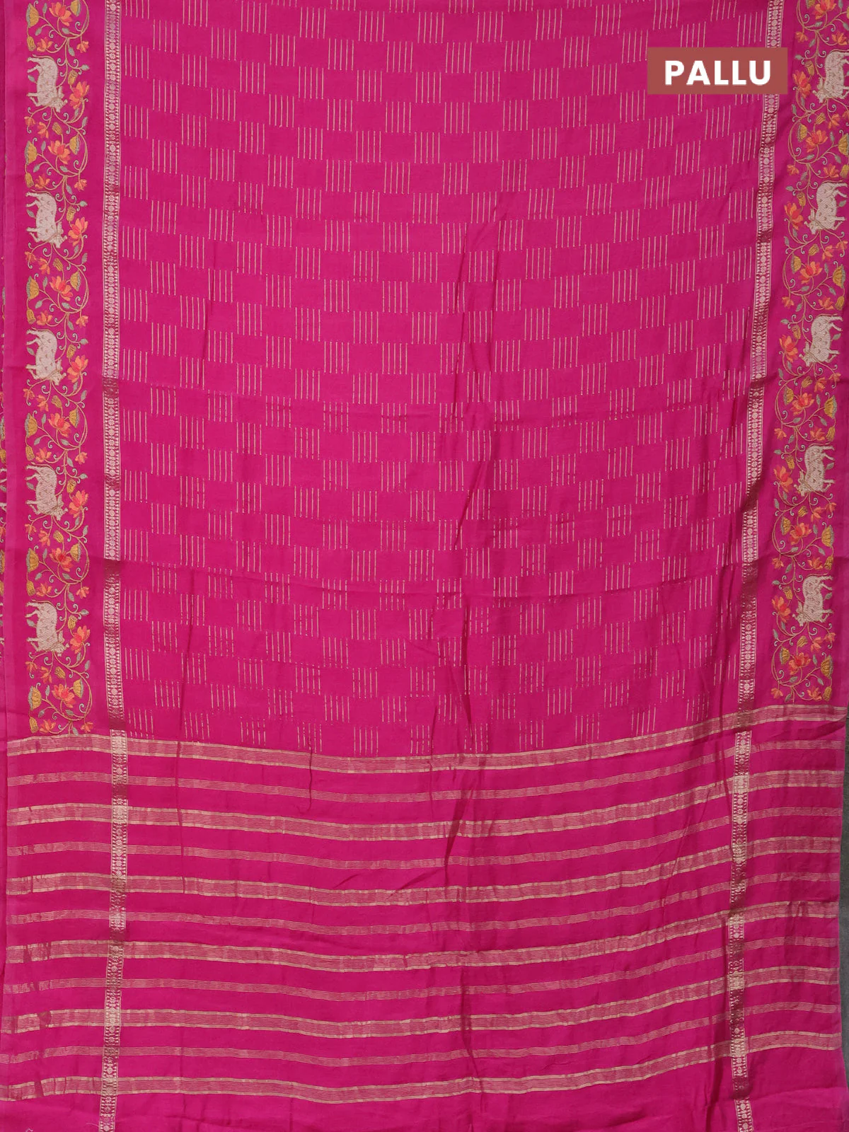 Semi chanderi saree pink with allover zari woven geometric weaves and pichwai embroidery border - Image 3