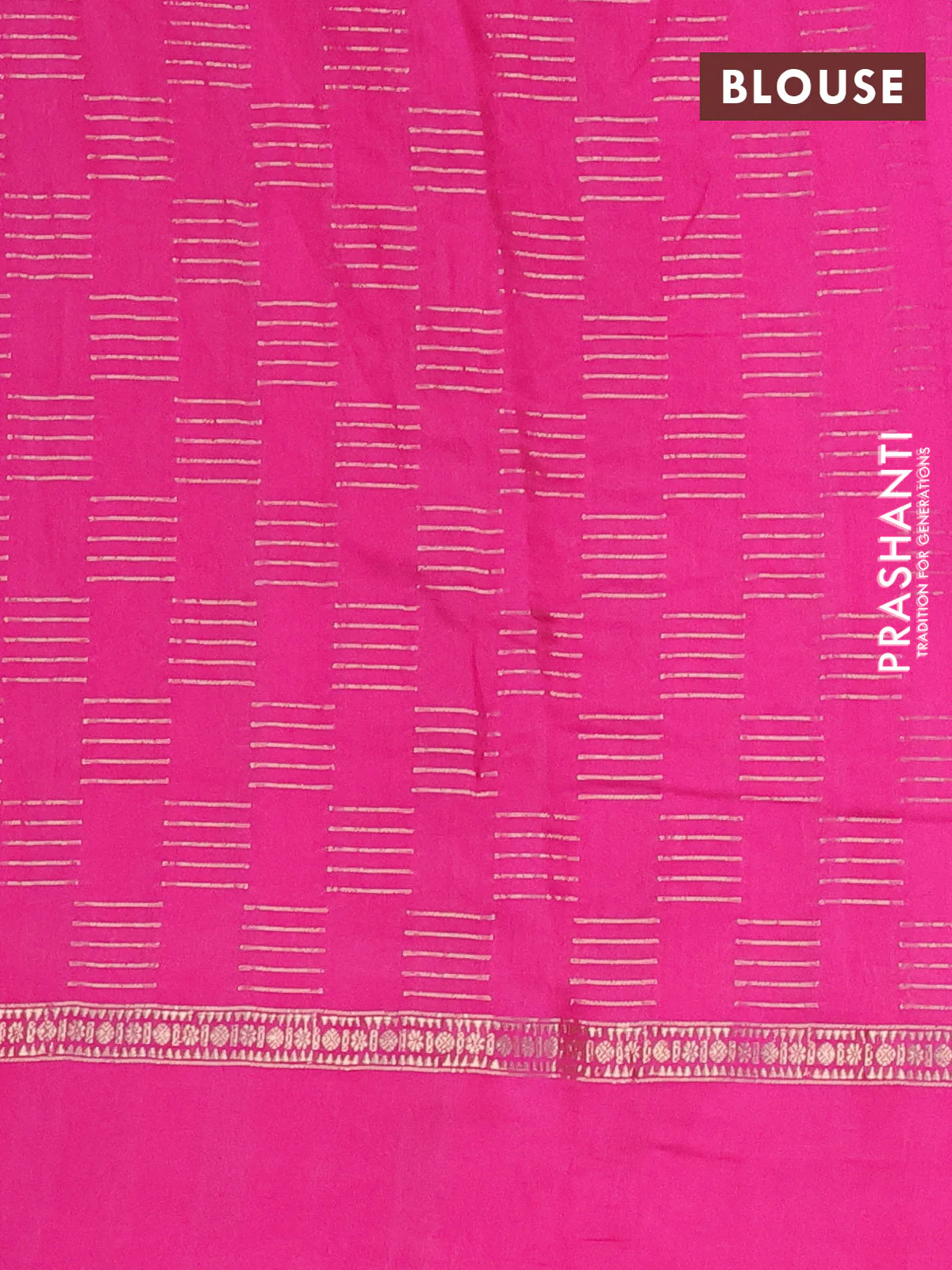Semi chanderi saree pink with allover zari woven geometric weaves and pichwai embroidery border - Image 4