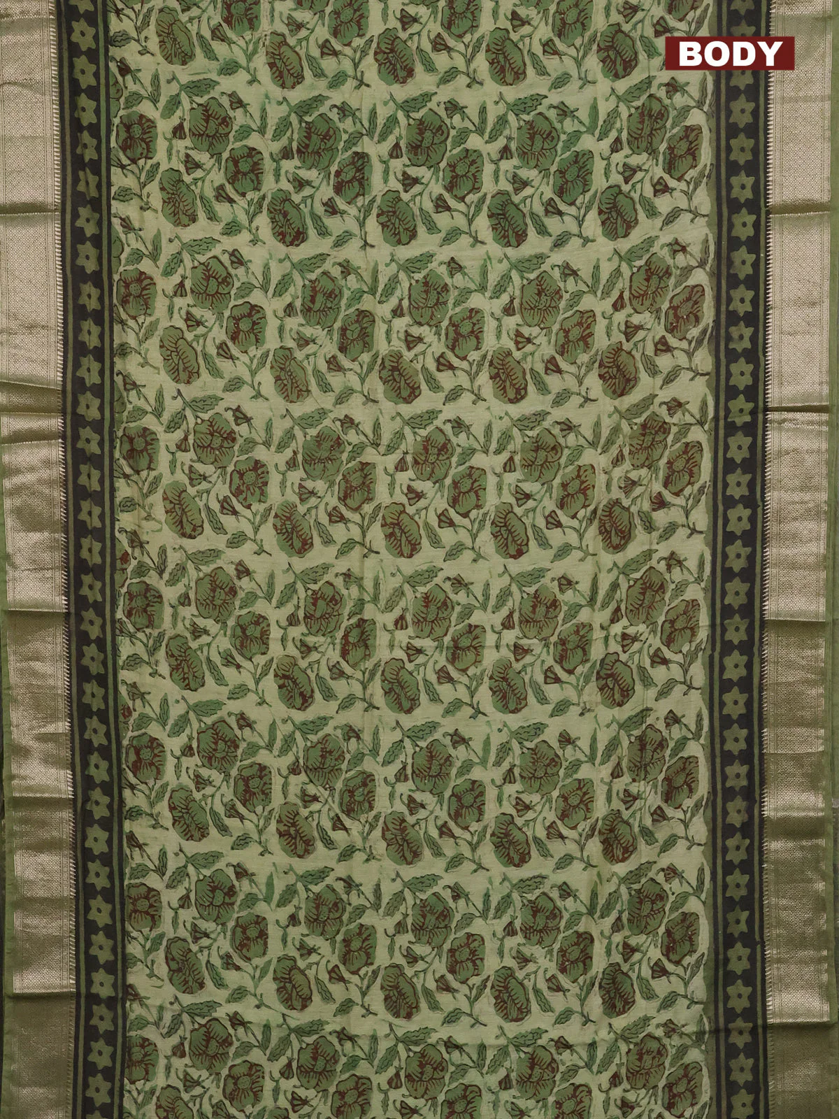 Semi chanderi saree pista green and sap green with allover ajrakh prints and zari woven border - Image 2