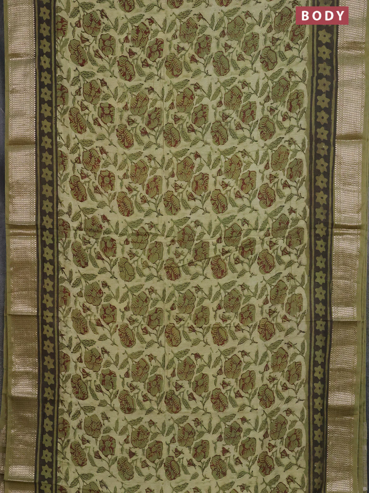 Semi chanderi saree pista green and sap green with allover kalamkari prints and zari woven border - Image 2