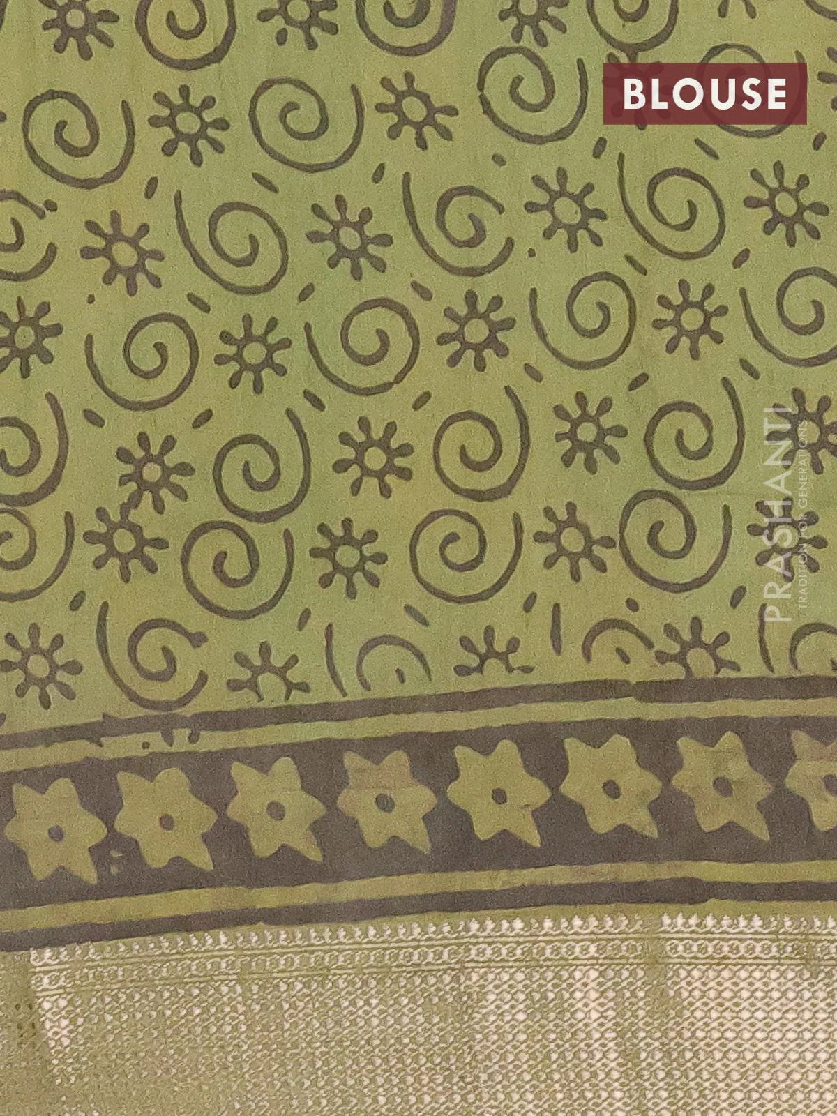 Semi chanderi saree pista green and sap green with allover kalamkari prints and zari woven border - Image 4