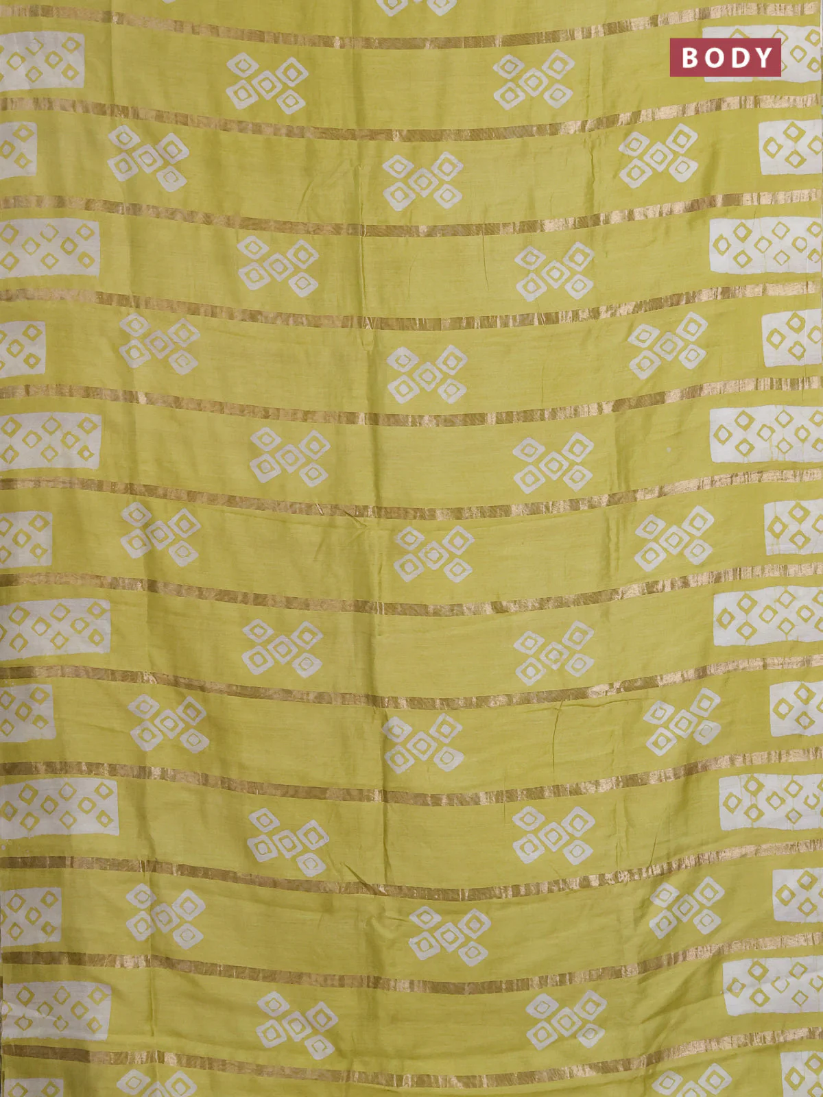 Semi chanderi saree pista green with allover zari strips & batik butta prints in borderless style - Image 2
