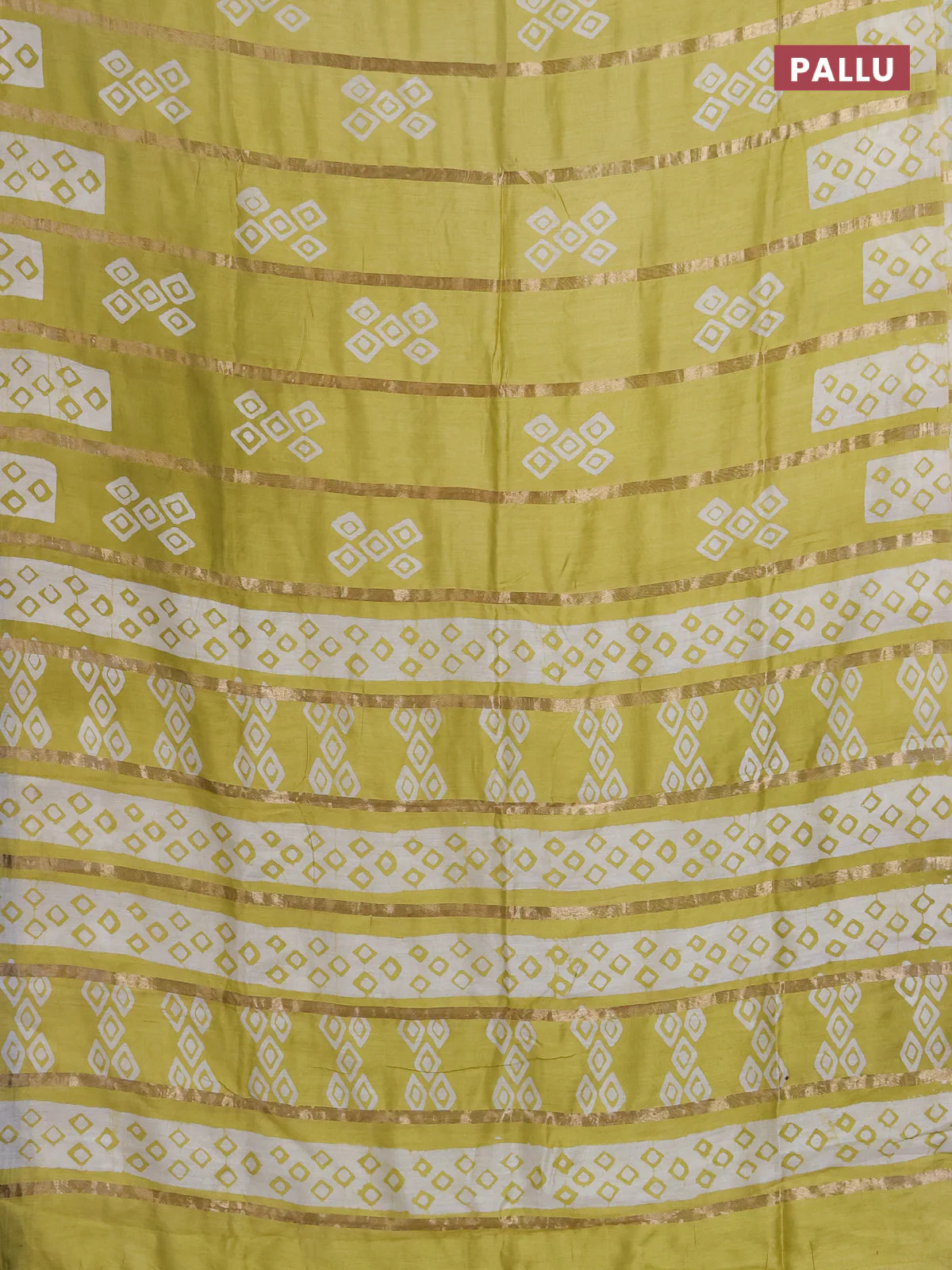 Semi chanderi saree pista green with allover zari strips & batik butta prints in borderless style - Image 3