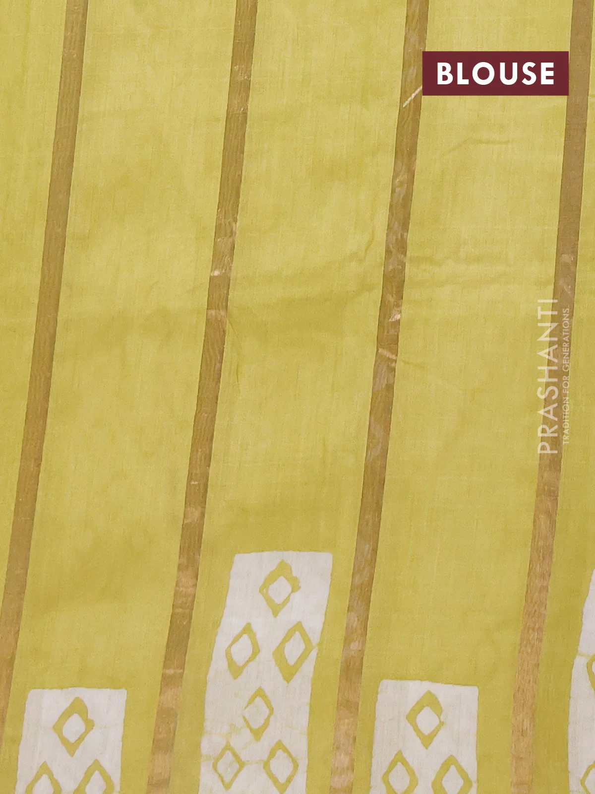 Semi chanderi saree pista green with allover zari strips & batik butta prints in borderless style - Image 4