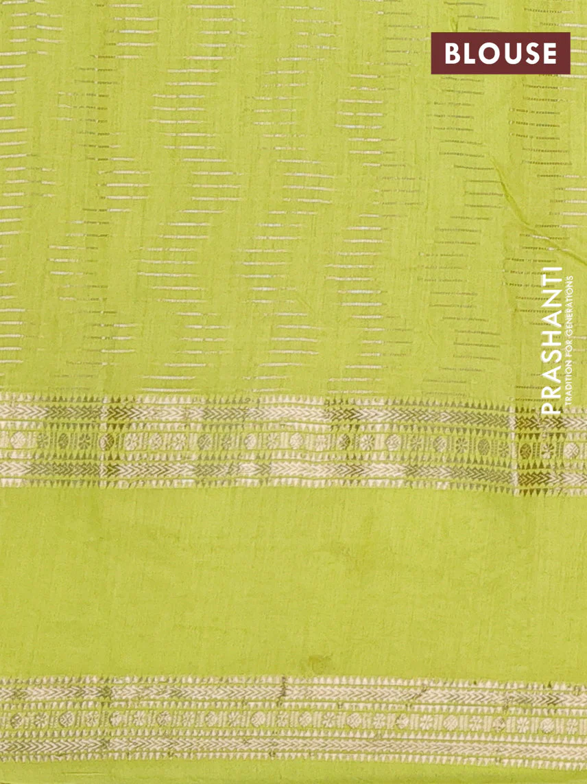 Semi chanderi saree purple and fluorescent green with allover zari weaves and embroidery zari border - Image 4
