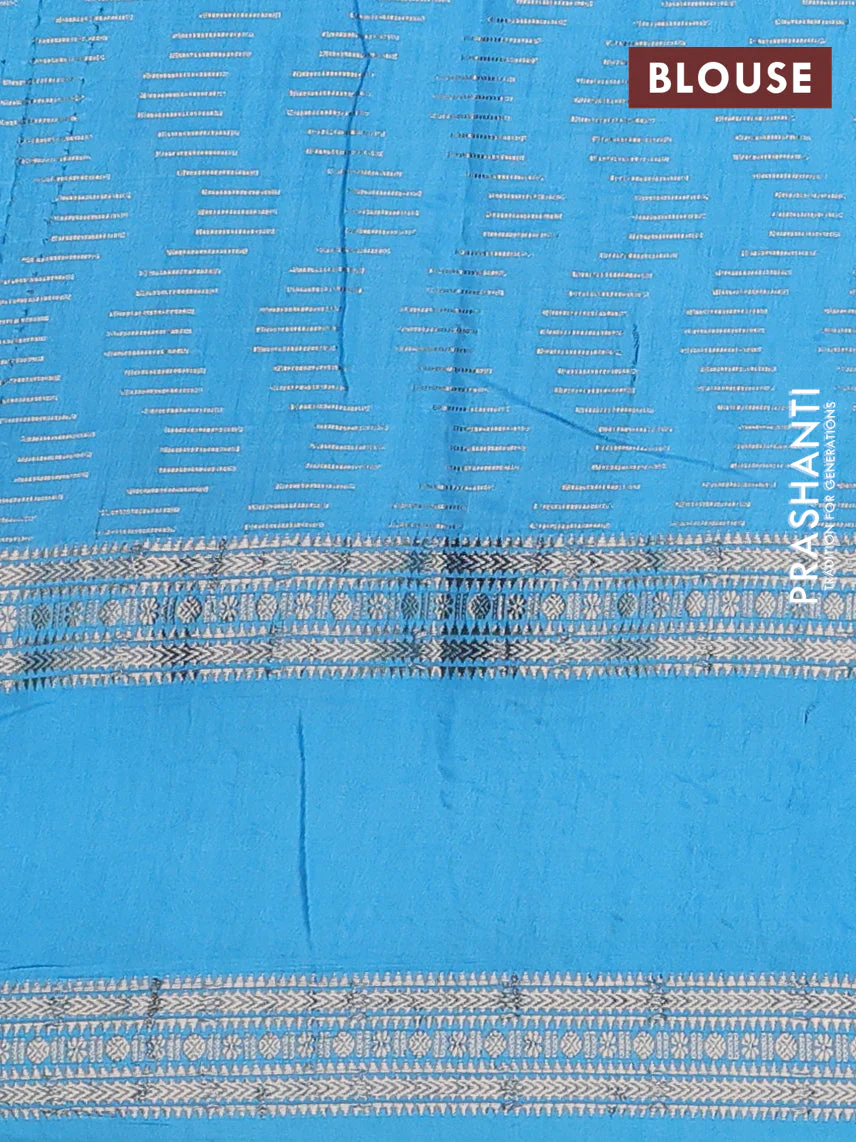 Semi chanderi saree purple and light blue with allover zari weaves and embroidery zari border - Image 4