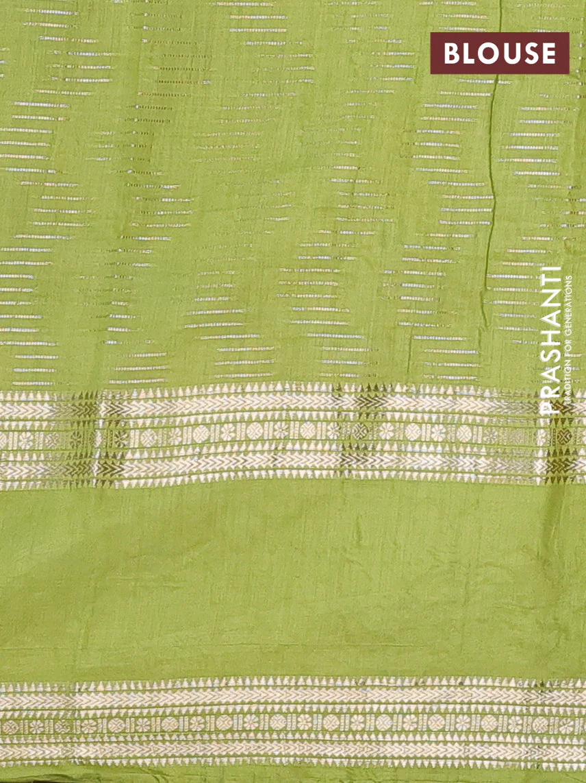 Semi chanderi saree purple and light green with allover zari weaves and embroidery zari border - Image 4