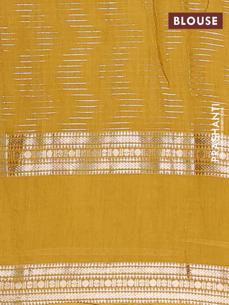 Semi chanderi saree purple and mustard yellow with allover zari weaves and embroidery zari border - Image 4