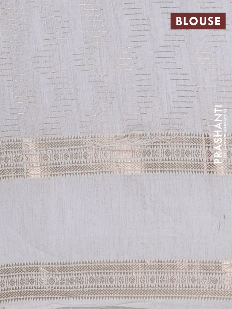 Semi chanderi saree purple and off white with allover zari weaves and embroidery zari border - Image 4