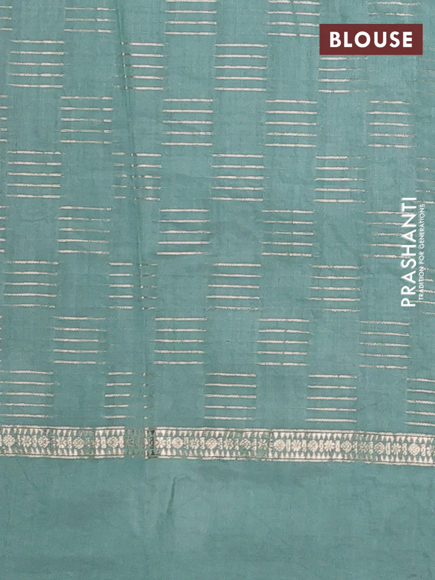Semi chanderi saree purple and pastel green with allover zari weaves and embroidery border - Image 4