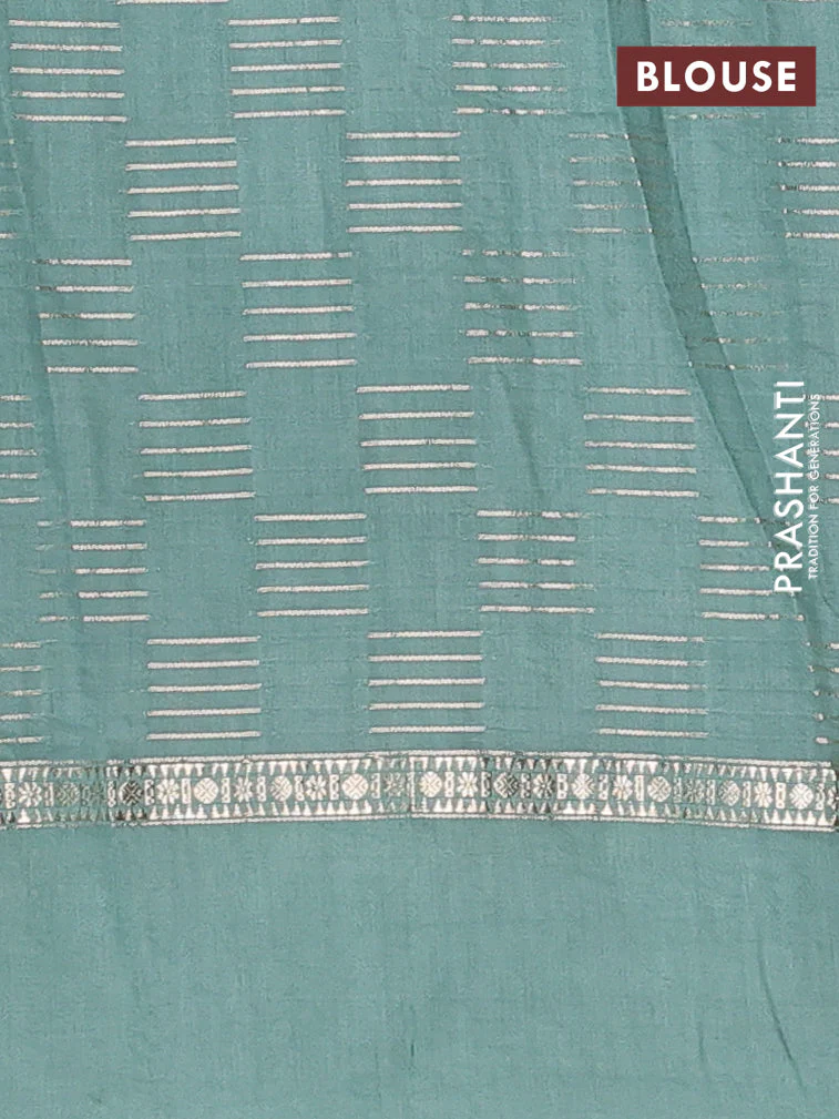 Semi chanderi saree purple and pastel green with allover zari weaves and embroidery border - Image 4
