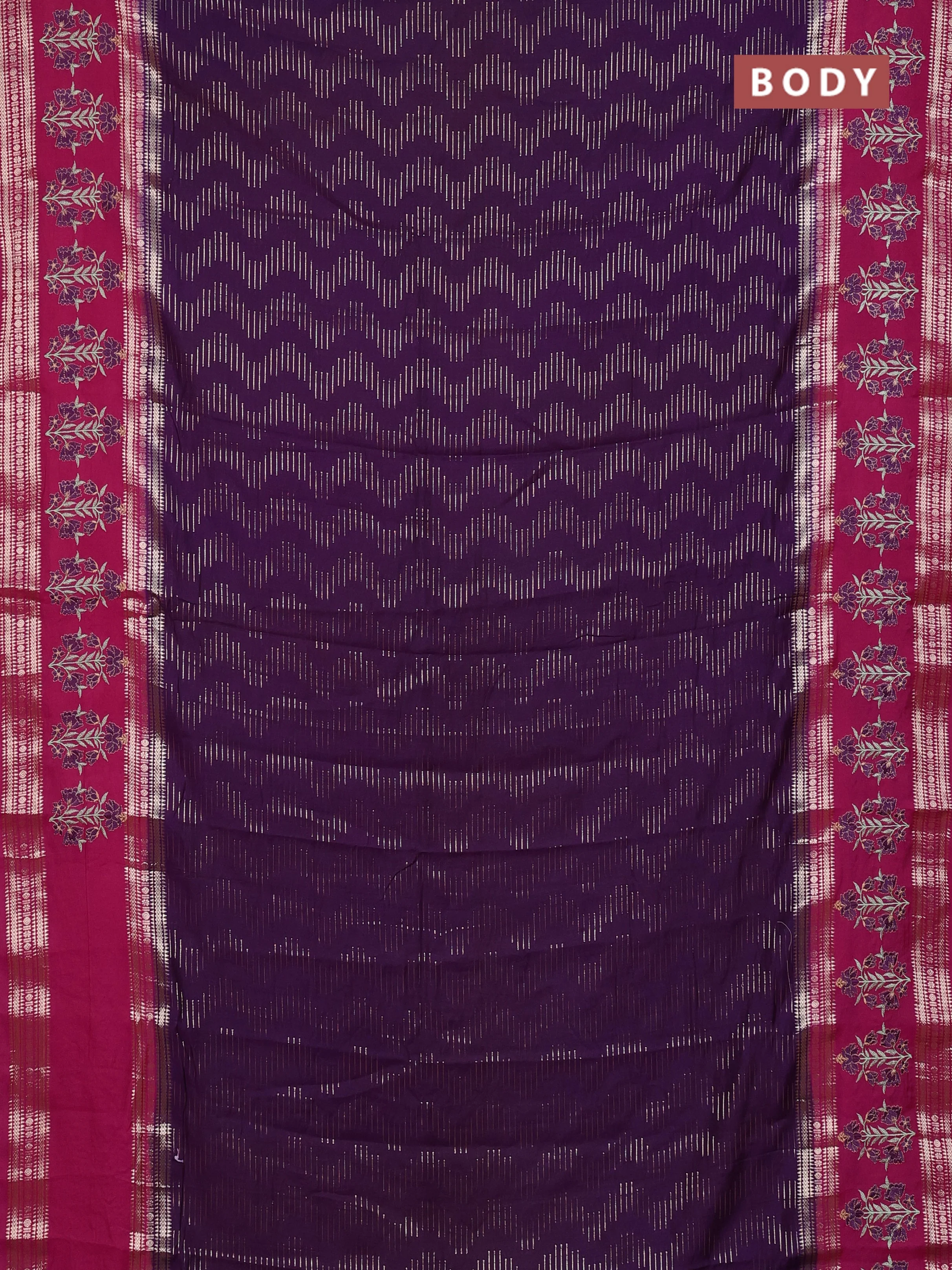 Semi chanderi saree purple and pink with allover zari weaves and embroidery zari border - Image 2