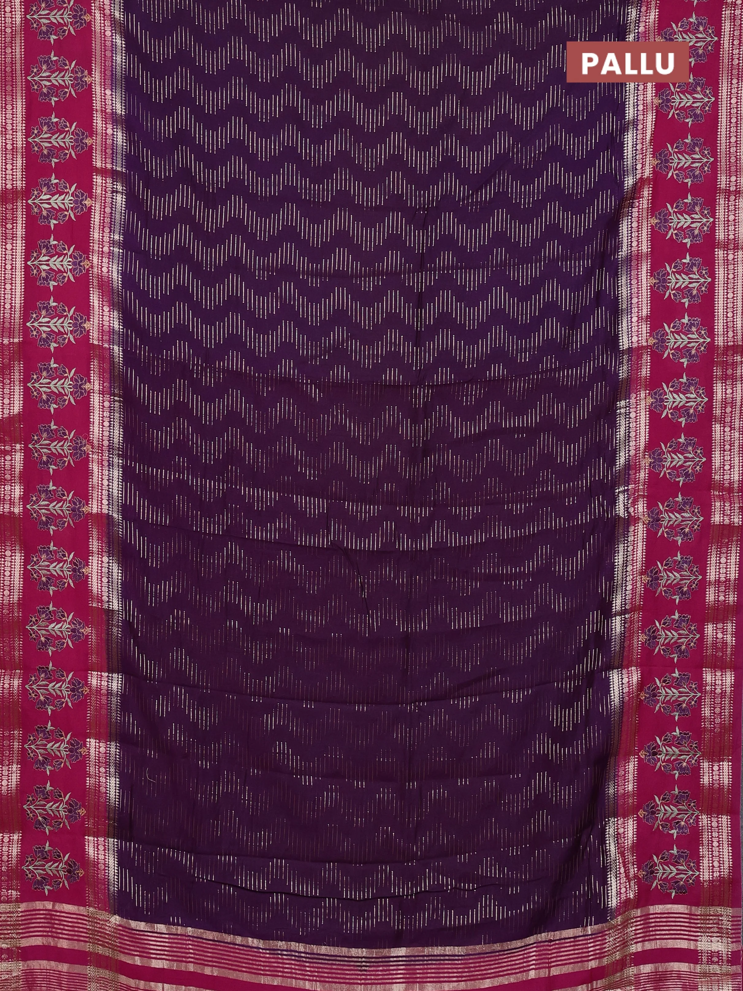 Semi chanderi saree purple and pink with allover zari weaves and embroidery zari border - Image 3