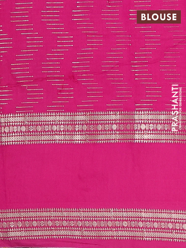 Semi chanderi saree purple and pink with allover zari weaves and embroidery zari border - Image 4