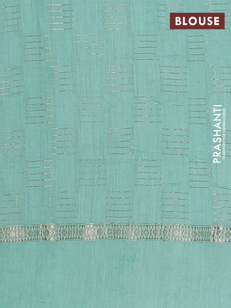 Semi chanderi saree purple shade and pastel green with allover zari weaves and embroidery border - Image 4