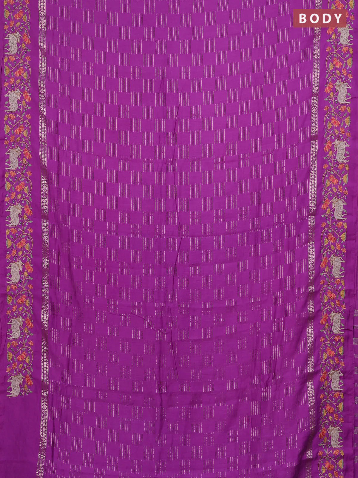 Semi chanderi saree purple with allover zari woven geometric weaves and pichwai embroidery border - Image 2