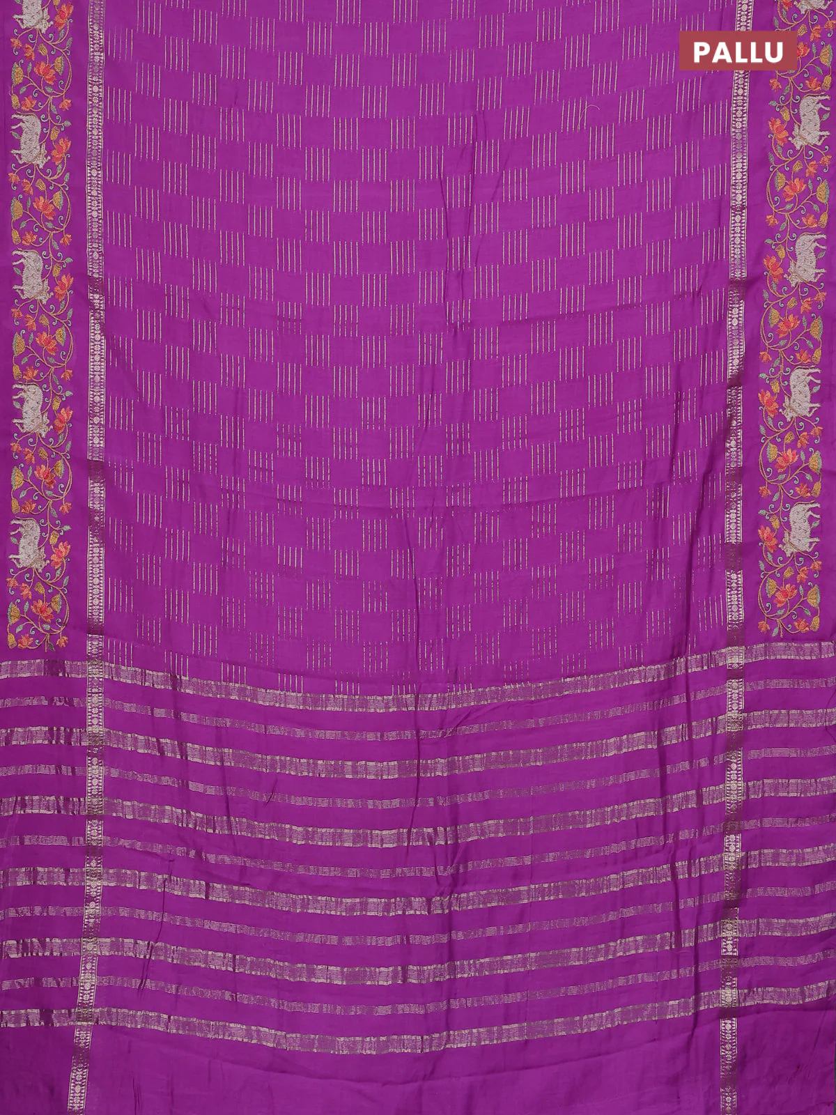 Semi chanderi saree purple with allover zari woven geometric weaves and pichwai embroidery border - Image 3