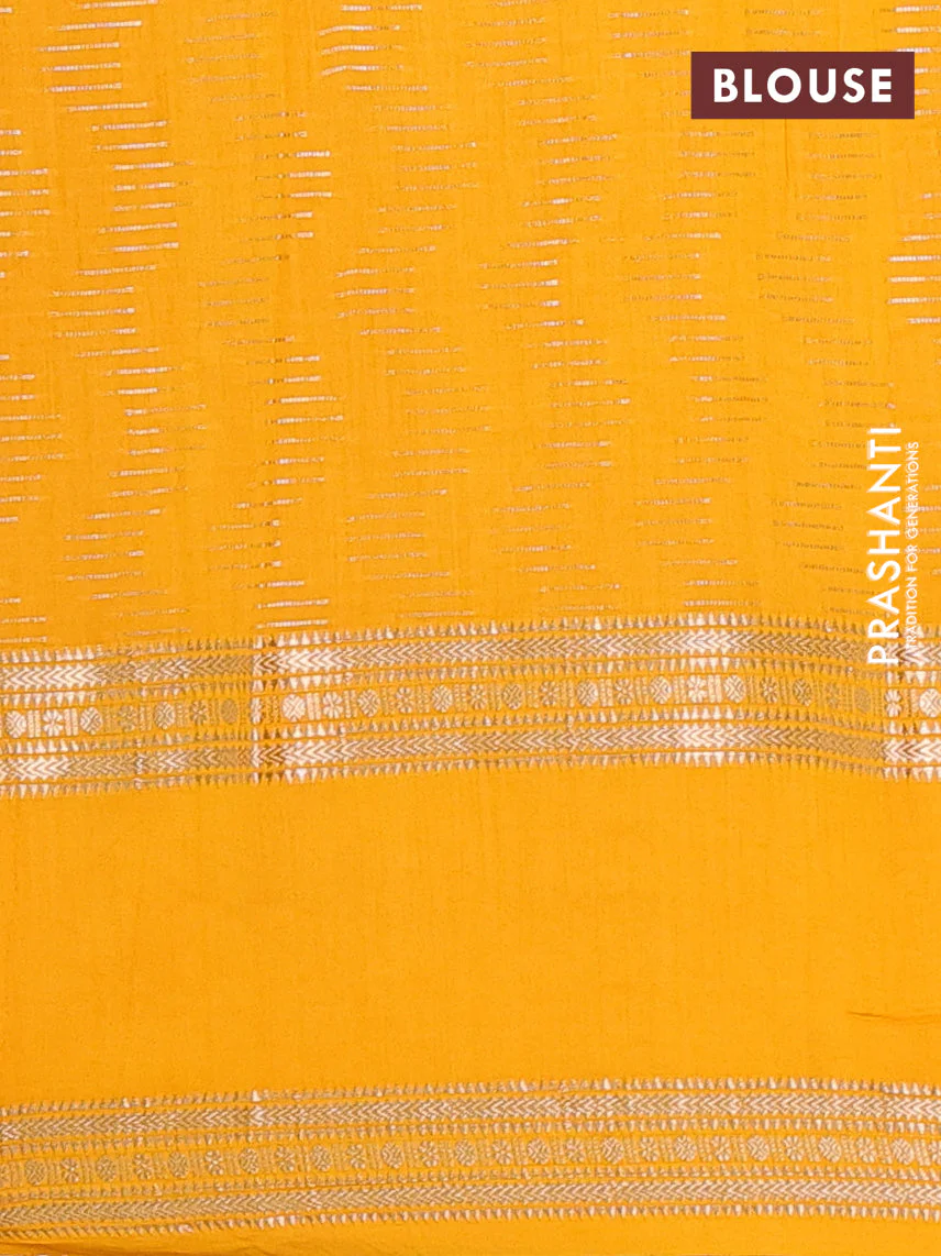 Semi chanderi saree red and mango yellow with allover zari weaves and embroidery zari border - Image 4