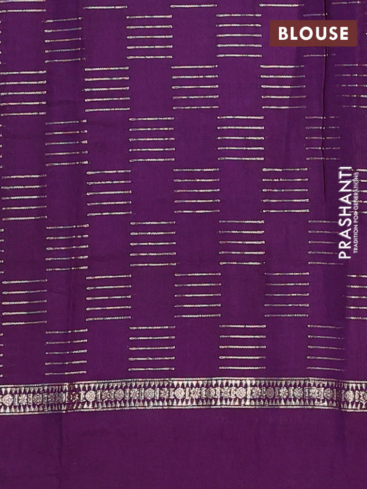 Semi chanderi saree red and violet with allover zari weaves and embroidery border - Image 4