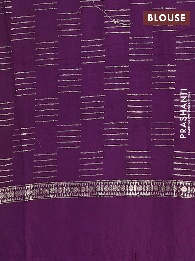 Semi chanderi saree red and violet with allover zari weaves and embroidery border - Image 4