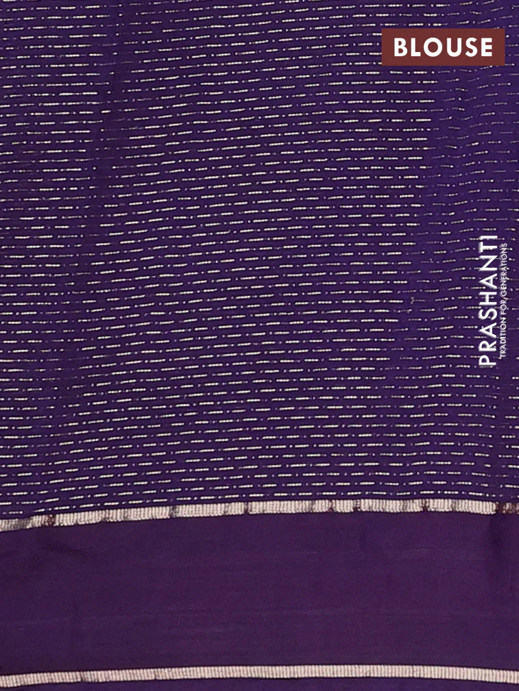 Semi chanderi saree red and violet with allover zari weaves and embroidery zari border - Image 4
