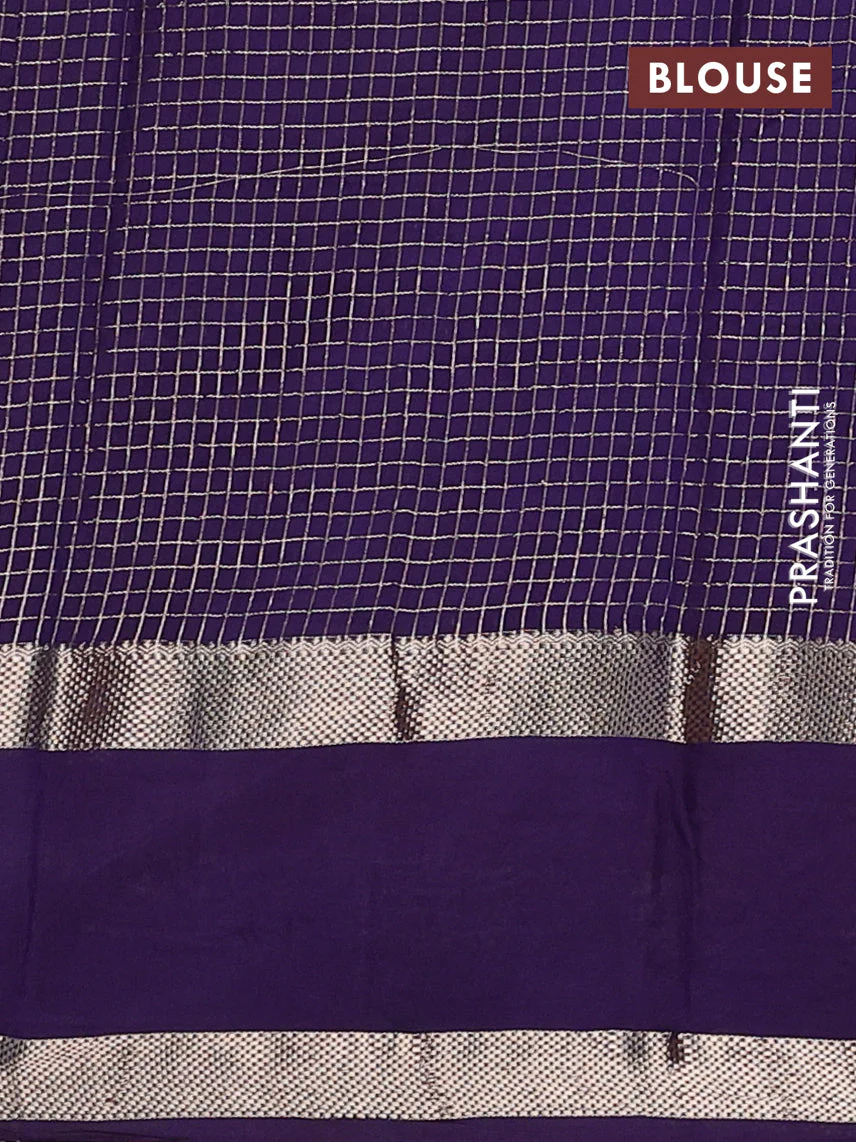 Semi chanderi saree red and violet with allover zari woven checked pattern and embroidery zari border - Image 4