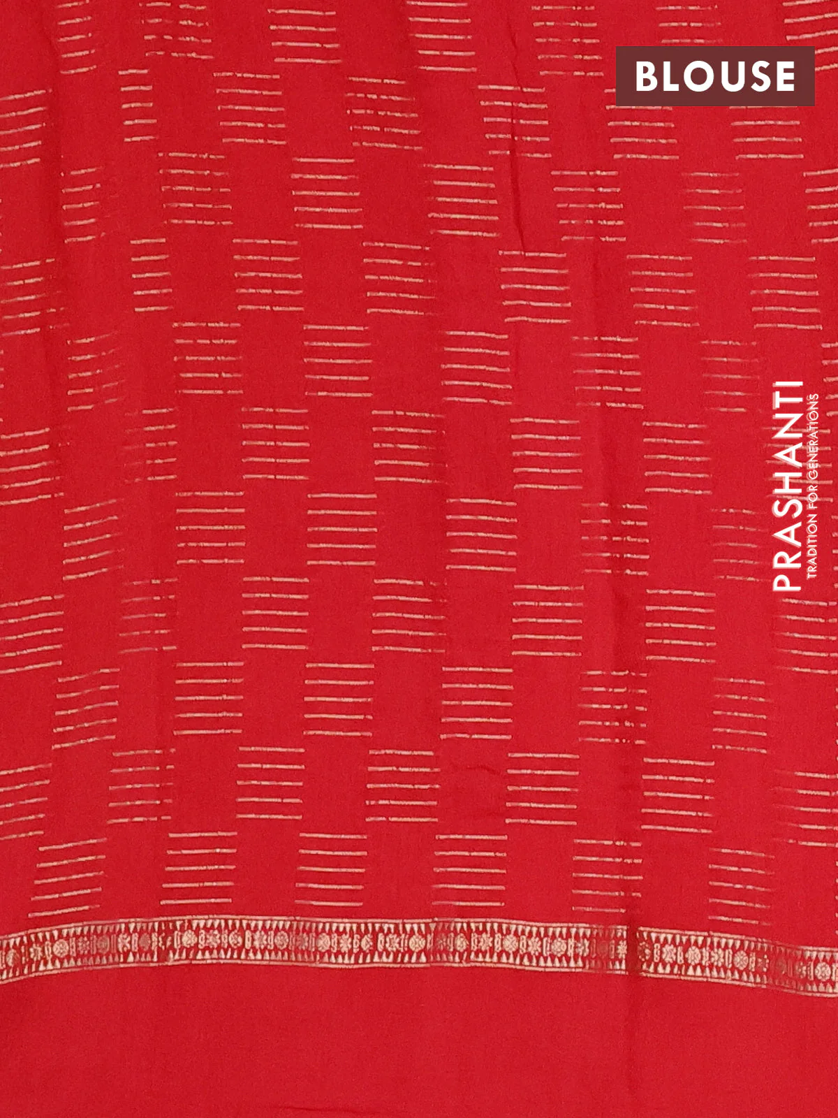 Semi chanderi saree red with allover zari weaves and embroidery border - Image 4