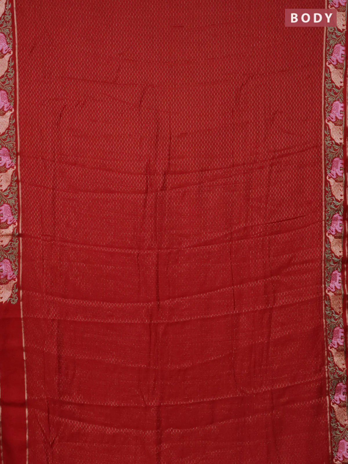 Semi chanderi saree red with allover zari weaves and floral embroidery border - Image 2