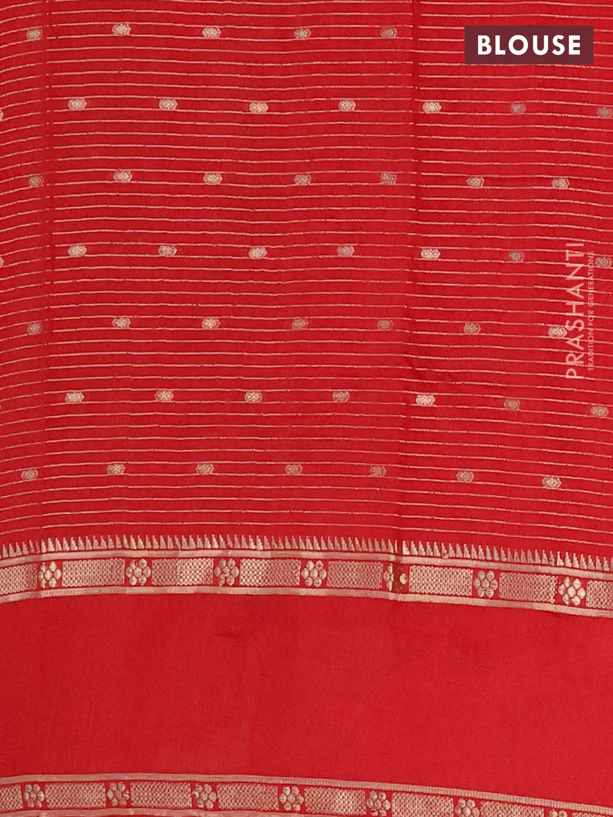 Semi chanderi saree red with allover zari weaves & buttas and embroidery border - Image 4