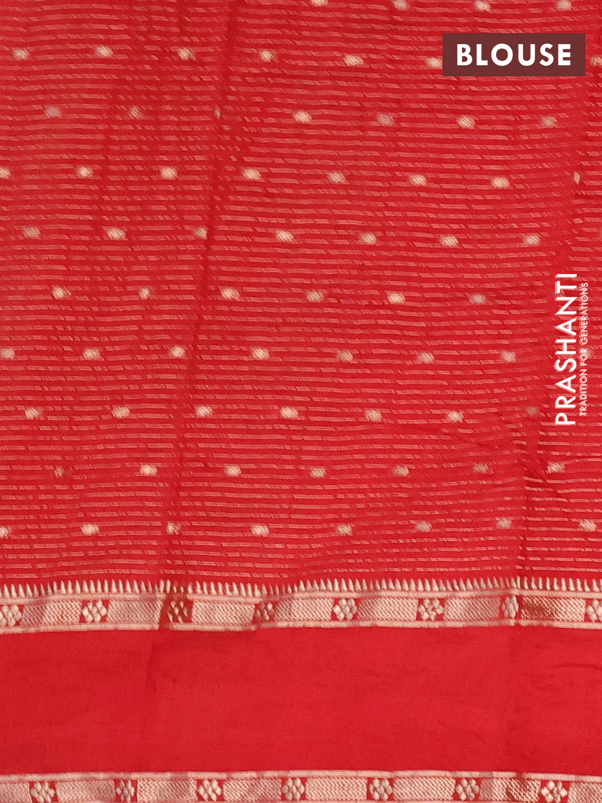 Semi chanderi saree red with allover zari weaves & buttas and floral embroidery border - Image 4