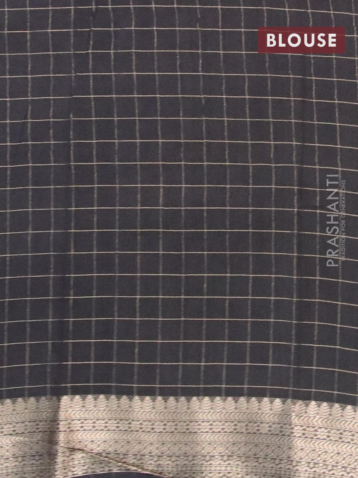 Semi chanderi saree rosy brown and black with allover prints & zari checked pattern and zari woven border - Image 4
