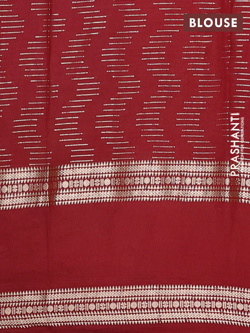 Semi chanderi saree rustic orange and maroon with allover zari weaves and embroidery zari border - Image 4