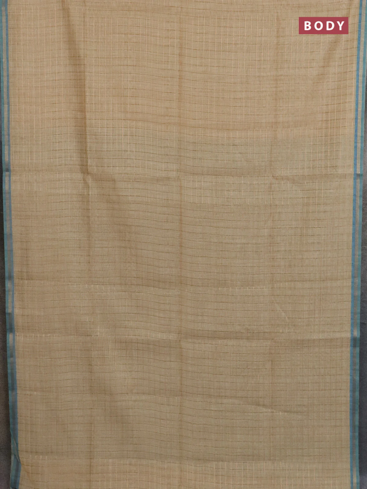 Semi chanderi saree sandal and teal blue with allover zari woven checked pattern and kalamkari printed pallu - Image 2