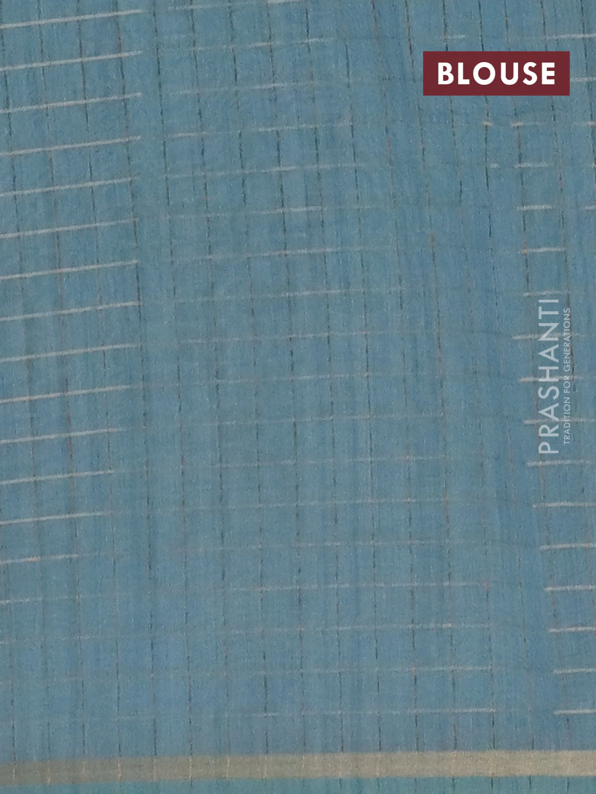 Semi chanderi saree sandal and teal blue with allover zari woven checked pattern and kalamkari printed pallu - Image 4