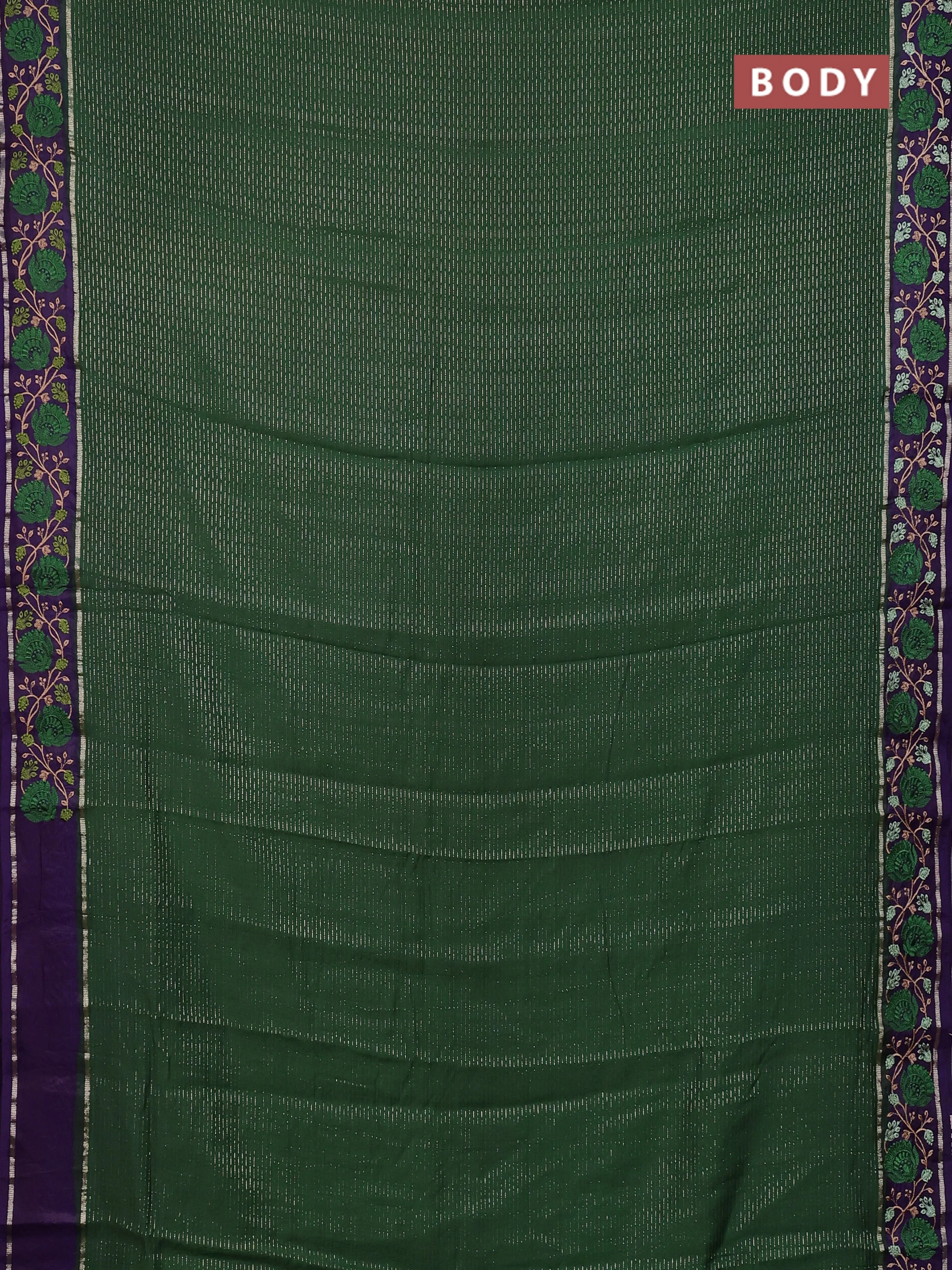 Semi chanderi saree sap green and violet with allover zari weaves and embroidery zari border - Image 2