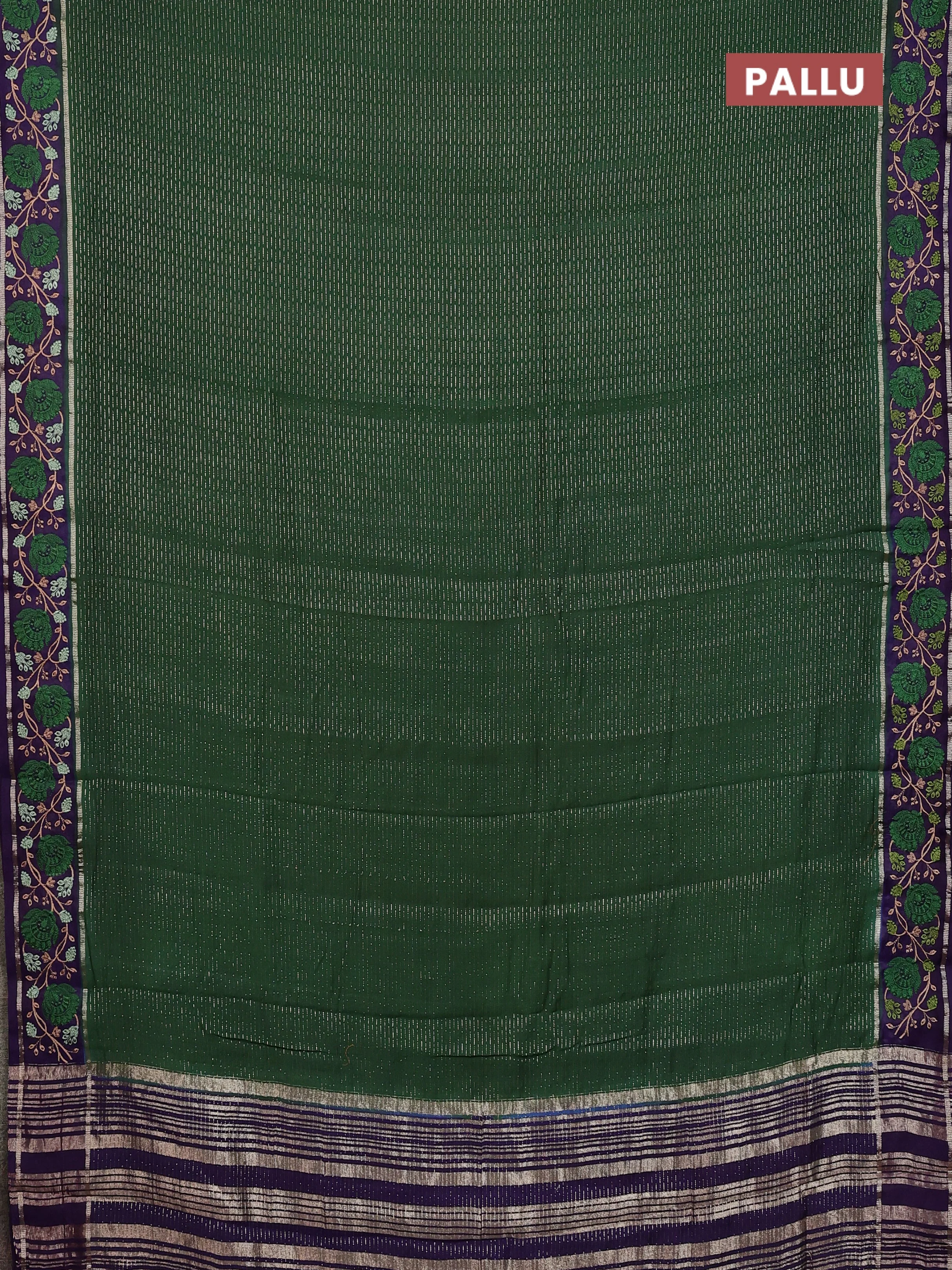 Semi chanderi saree sap green and violet with allover zari weaves and embroidery zari border - Image 3