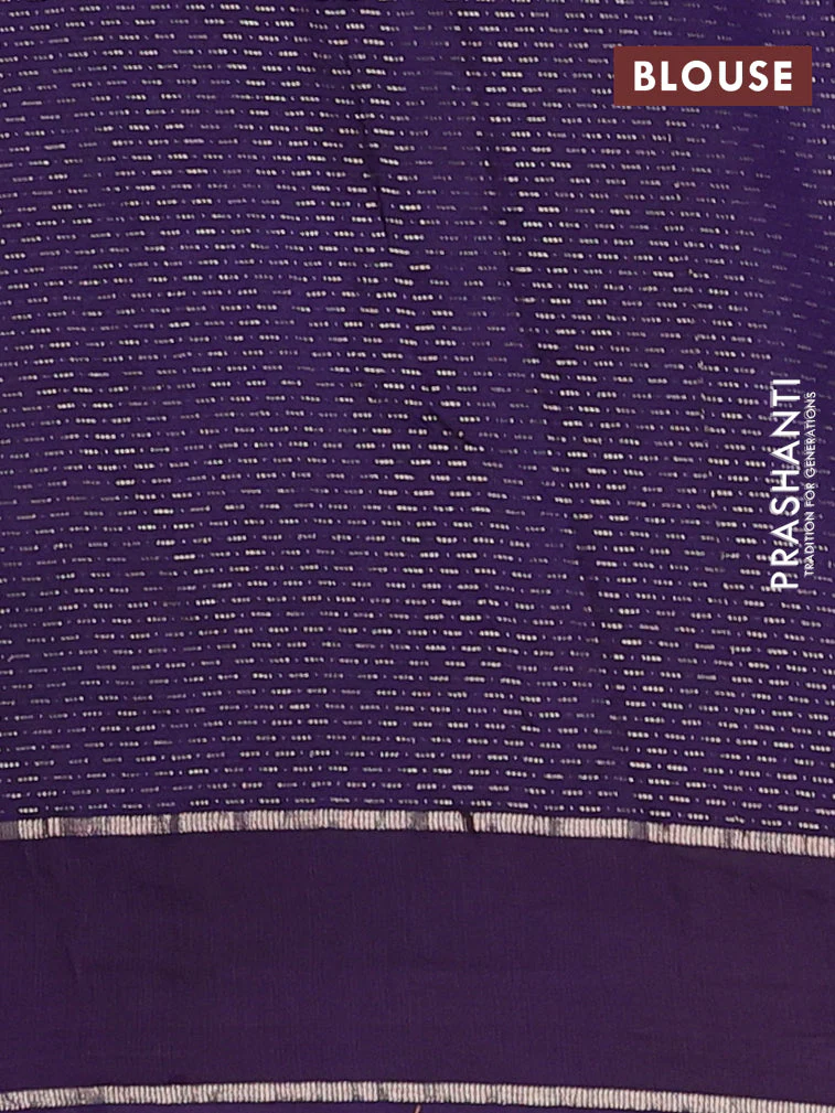 Semi chanderi saree sap green and violet with allover zari weaves and embroidery zari border - Image 4