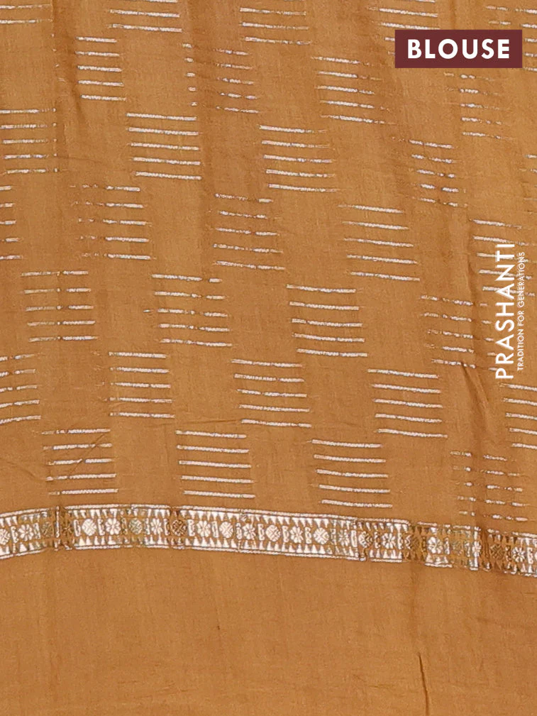 Semi chanderi saree violet and brown with allover zari weaves and embroidery border - Image 4