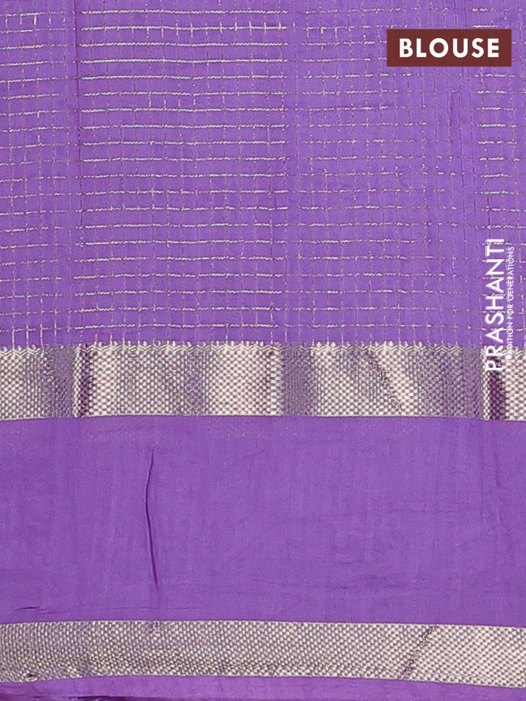 Semi chanderi saree violet and lavender with allover zari woven checked pattern and embroidery zari border - Image 4