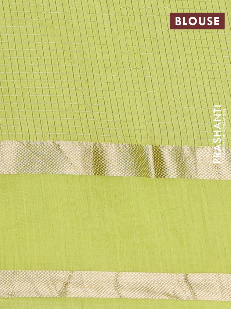 Semi chanderi saree violet and lime yellow with allover zari woven checked pattern and embroidery zari border - Image 4