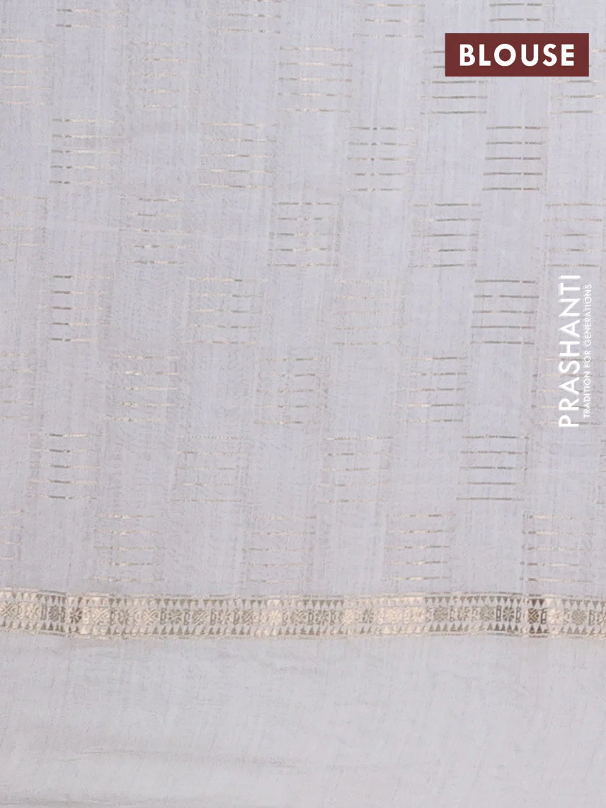 Semi chanderi saree violet and off white with allover zari weaves and embroidery border - Image 4