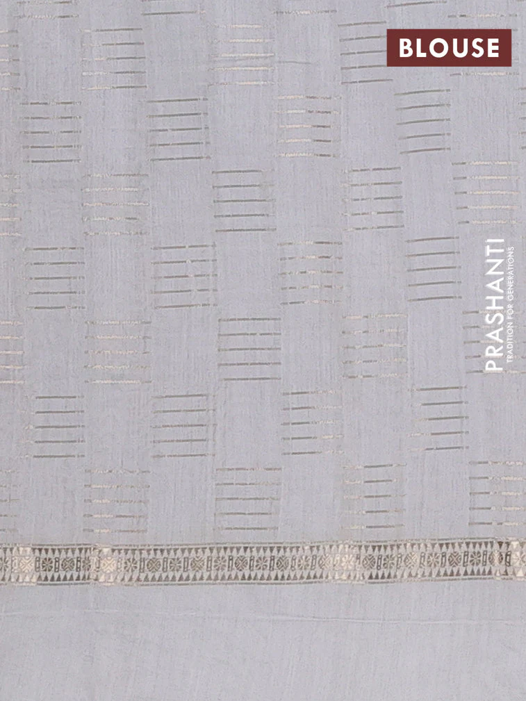 Semi chanderi saree violet and off white with allover zari weaves and embroidery border - Image 4
