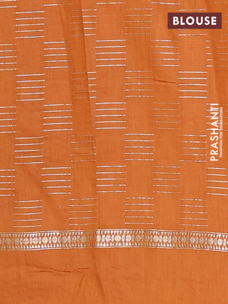 Semi chanderi saree violet and orange with allover zari weaves and embroidery border - Image 4