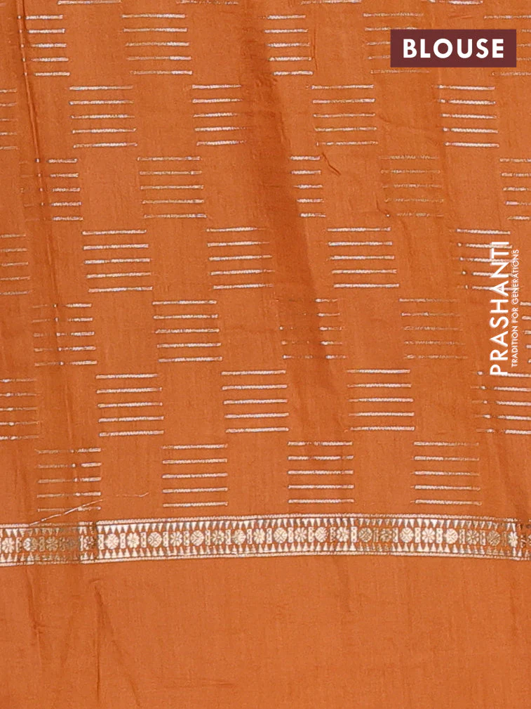Semi chanderi saree violet and orange with allover zari weaves and embroidery border - Image 4