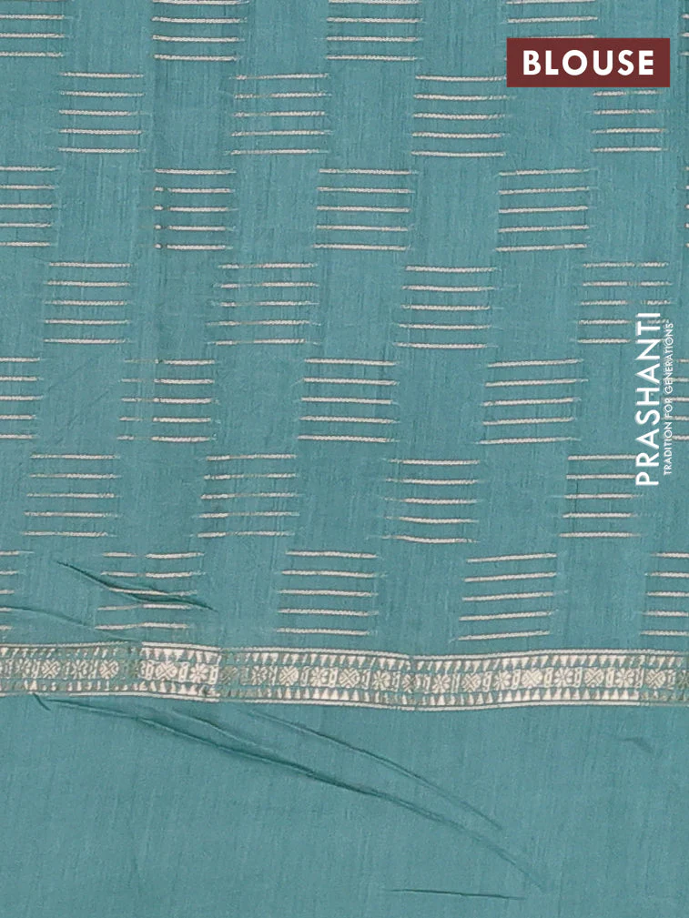 Semi chanderi saree violet and pastel green shade with allover zari weaves and embroidery border - Image 4