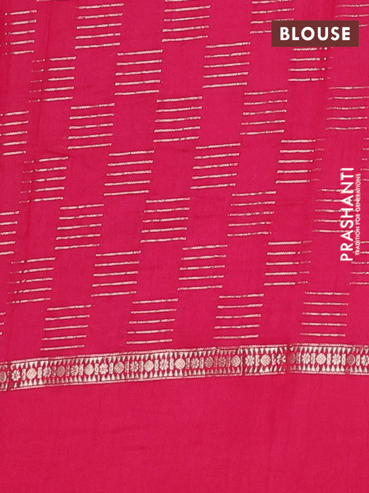 Semi chanderi saree violet and pink with allover zari weaves and embroidery border - Image 4