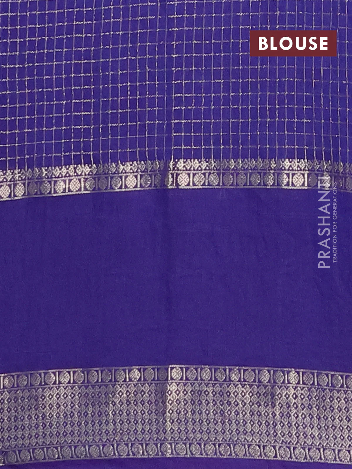 Semi chanderi saree violet with allover zari checked pattern and floral embroidery border - Image 4